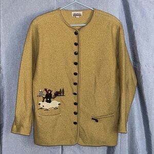 MAT vintage tan Cardigan with Embroidered Scene 100% pure wool